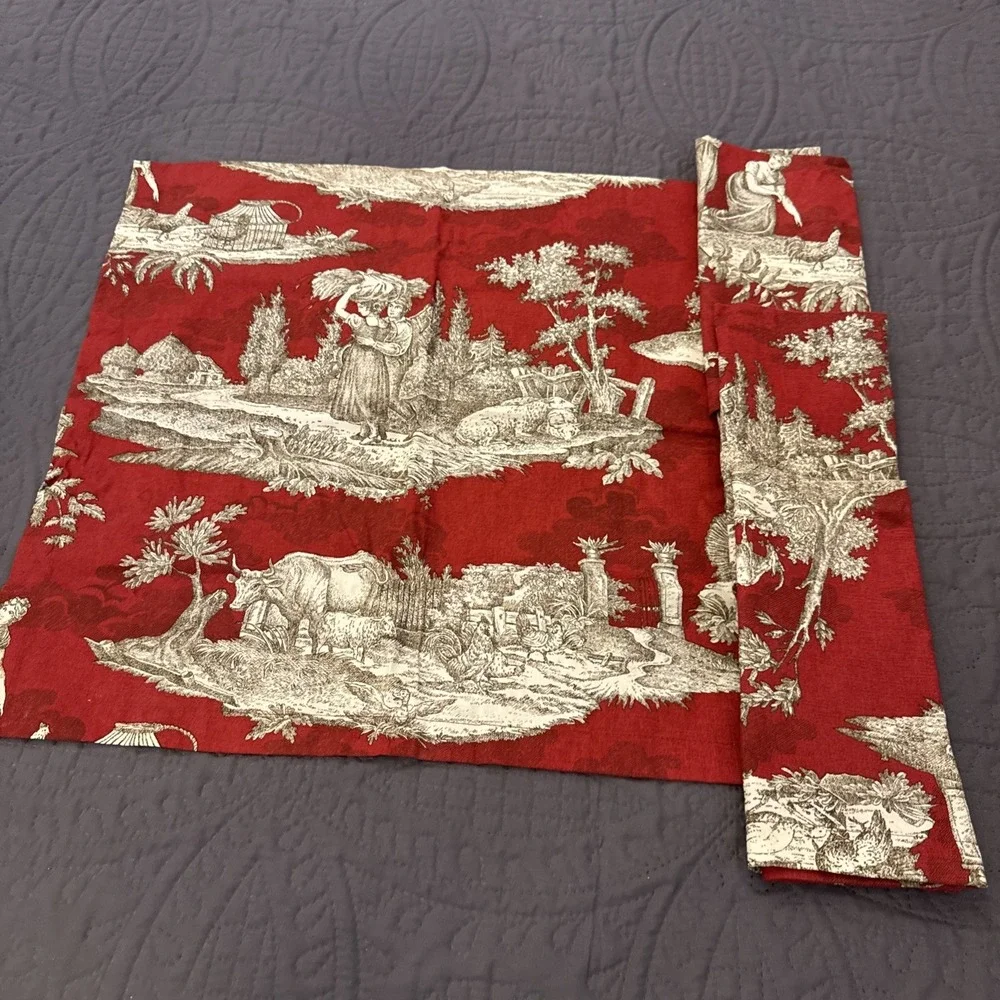 WILLIAMS SONOMA Set Of 4 Red TOILE French Prairie Cottage Cotton Napkins ITALY